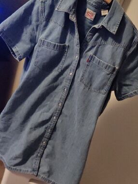 Women's Levi's Light Blue Short-Sleeve Denim Midi Shirt Dress